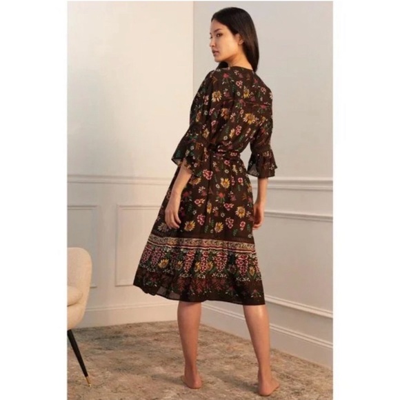 Anthropologie Pintucked Brown Floral Robe NWT Size Large - Picture 2 of 15